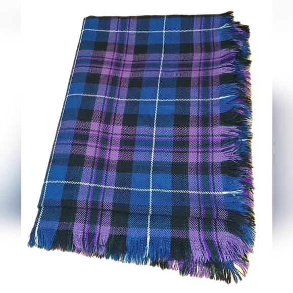 Fringed Blanket Wrap Scarf Purple Tartan Plaid Rectangular Sz 24/70 Preppy Boho - Picture 9 of 9
